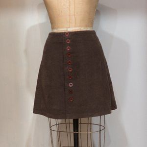 Vintage Brown Ribbed Corduroy Button Up Mini Skirt